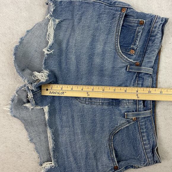 LEVIS 501 Shorts Womens Size 27 Blue Button Fly High Rise Distressed Denim - Picture 5 of 13